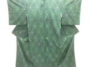 斜め格子に亀甲模様織出し十日町紬着物